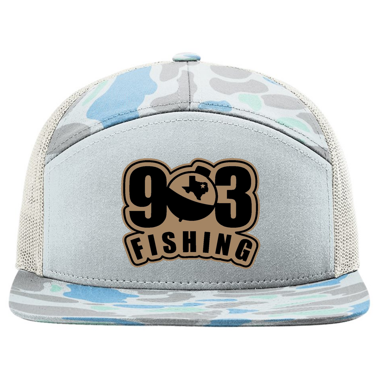 903 Fishing Leather Patch 7 Panel Richardson 168 Trucker Cap