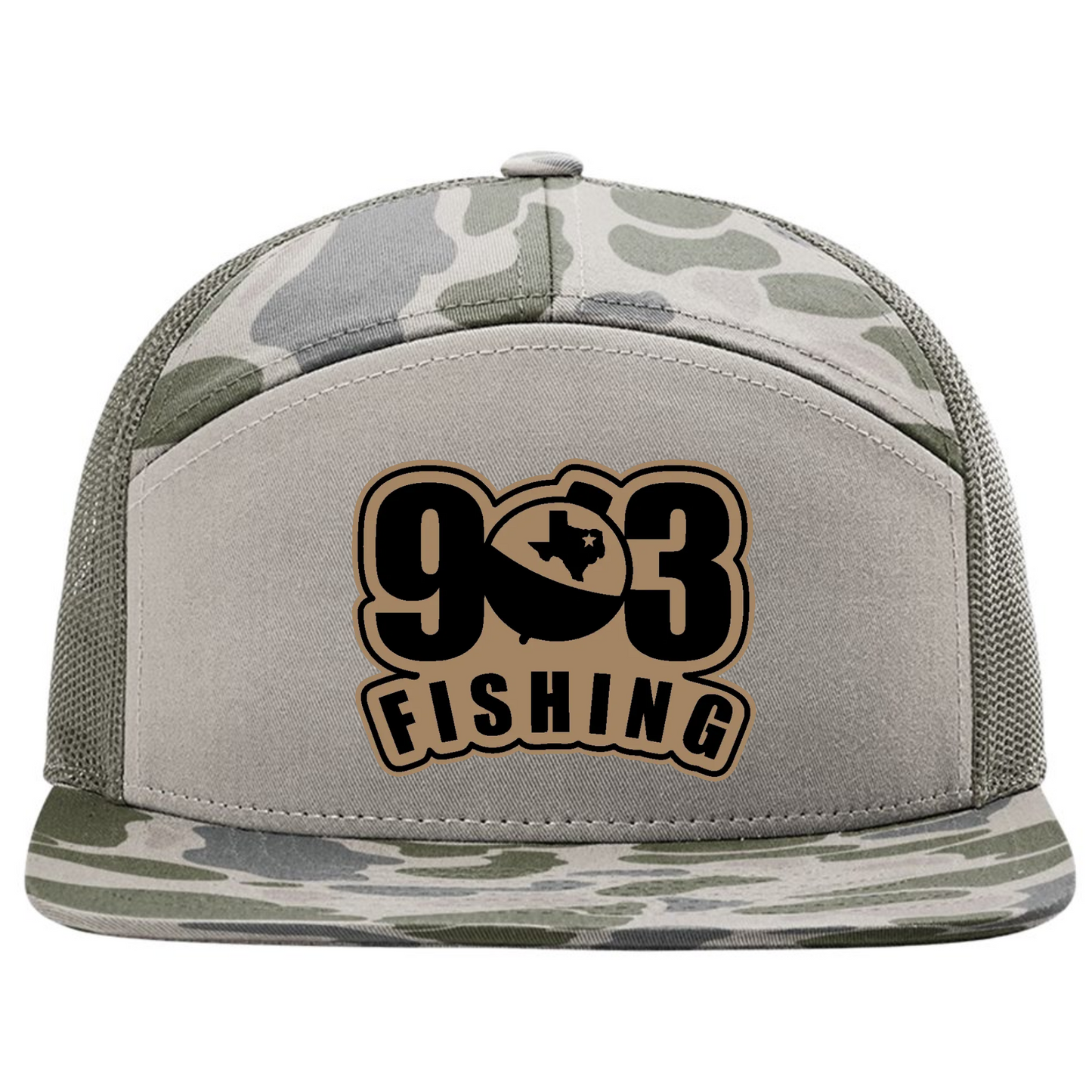 903 Fishing Leather Patch 7 Panel Richardson 168 Trucker Cap
