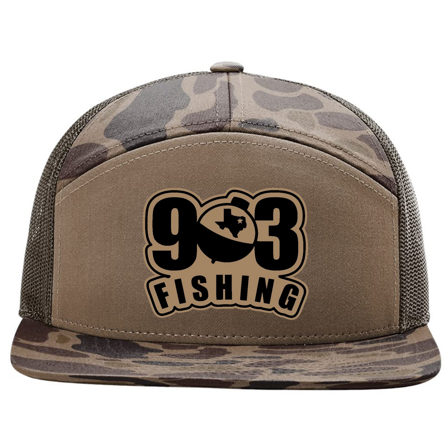 903 Fishing Leather Patch 7 Panel Richardson 168 Trucker Cap