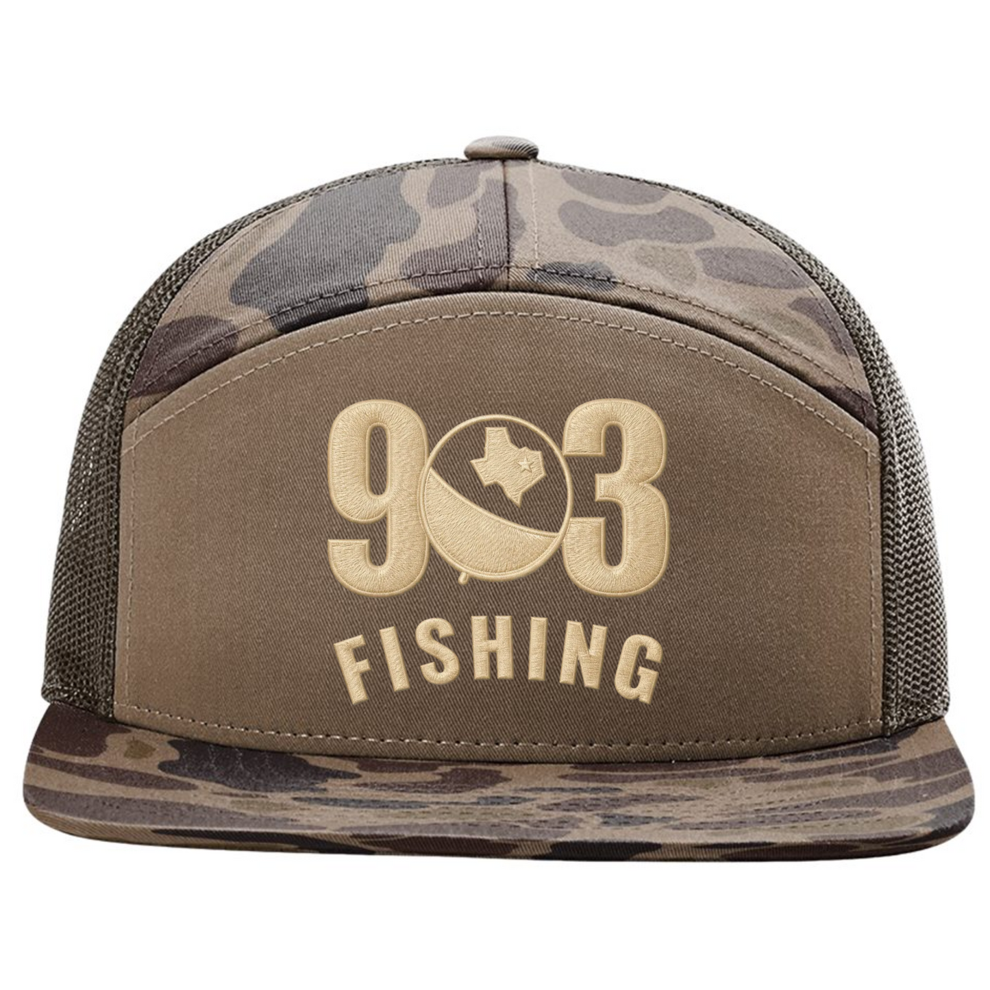 903 Fishing Embroidered 7 Panel Richardson 168 Trucker Cap