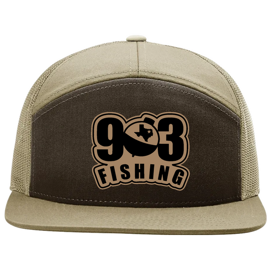 903 Fishing Leather Patch 7 Panel Richardson 168 Trucker Cap